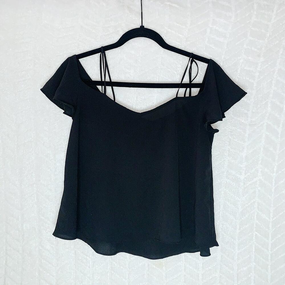 Topshop Flowy Blouse Flutter Sleeve Wide V-Neck- 2